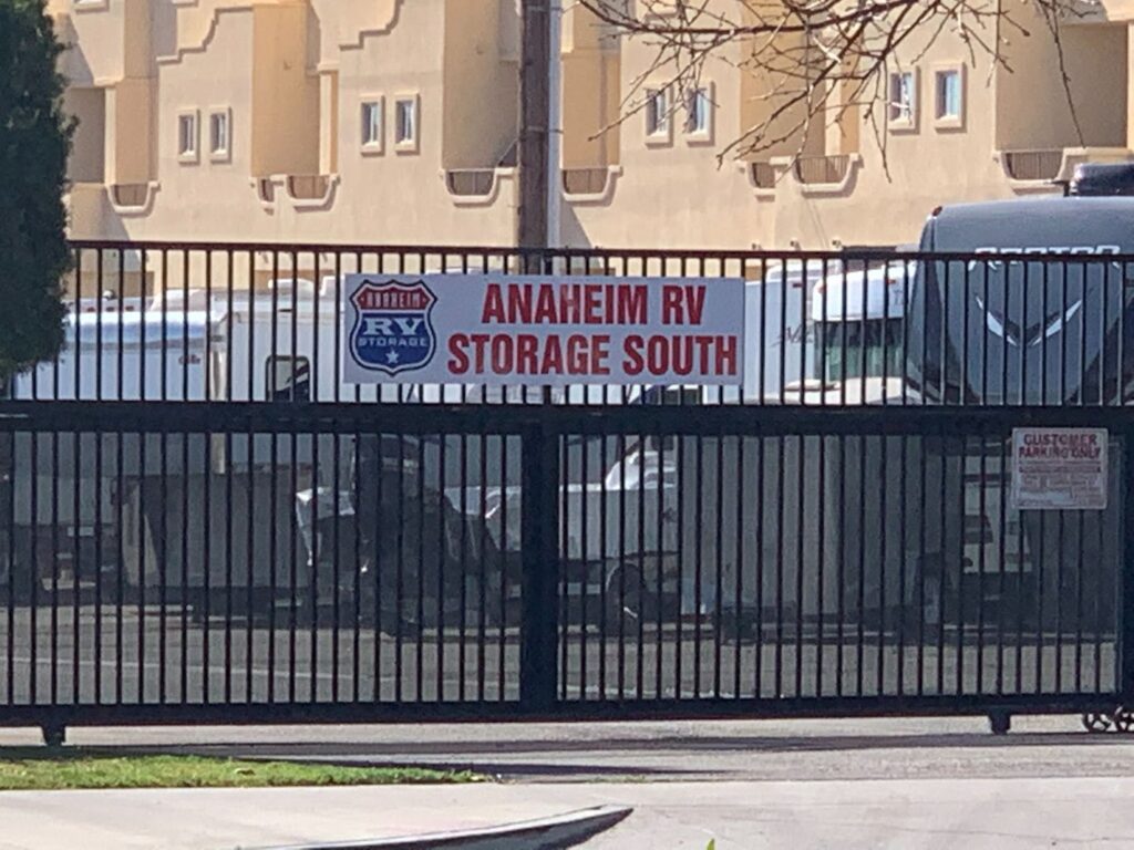 Gate signage at Anaheim RV Storage