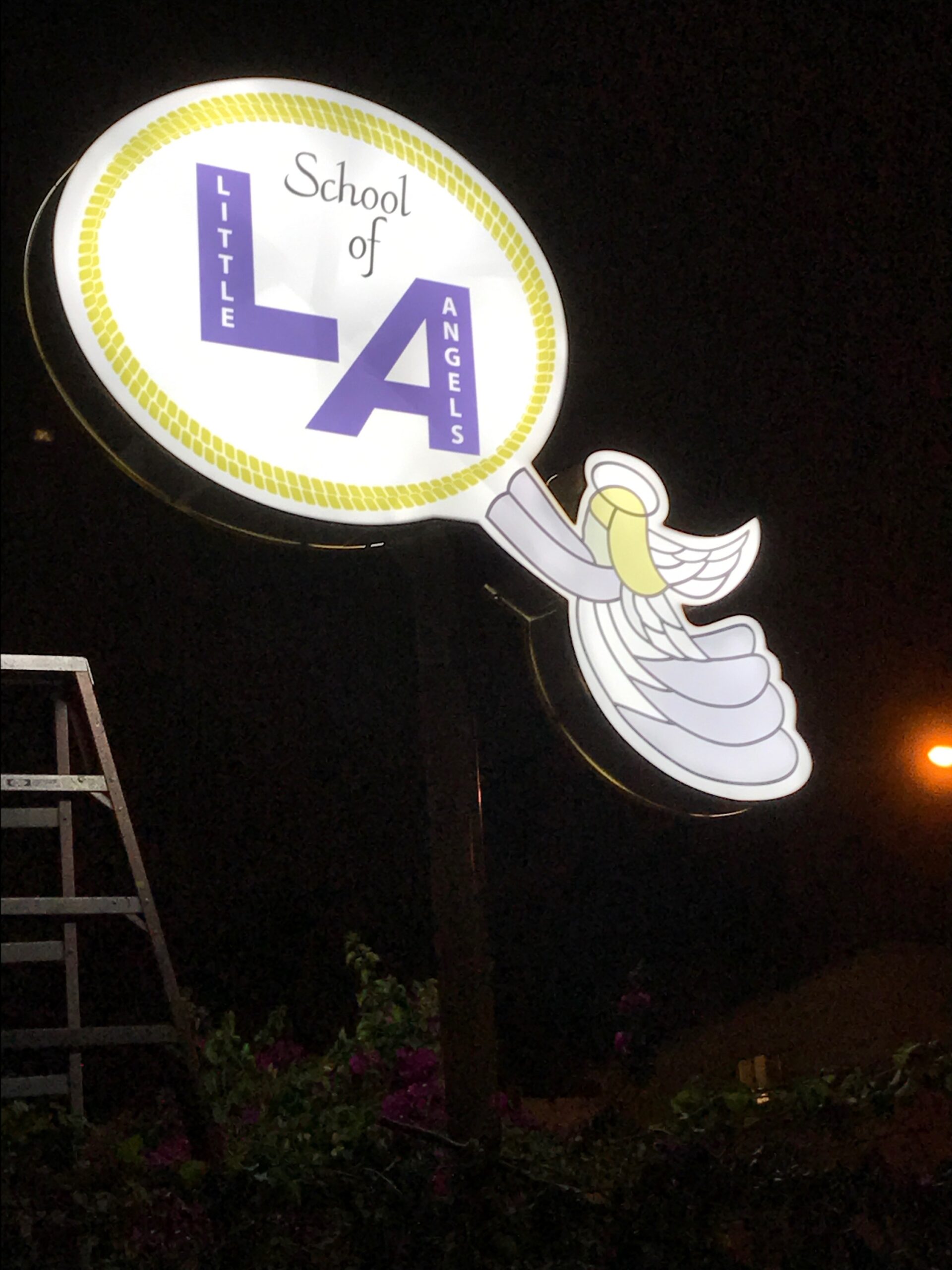 Exterior signage for School of Little Angels in Los Angeles