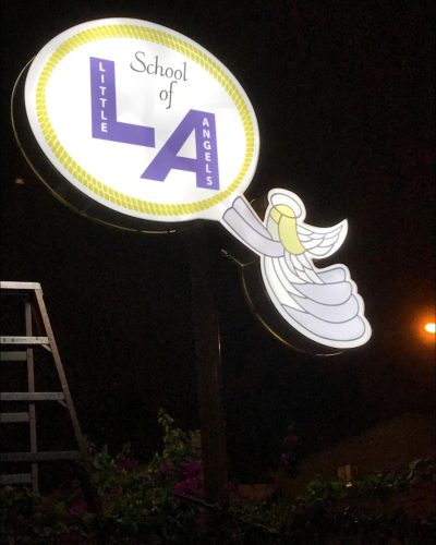 Photo showing pylon signage design for School of Little Angels